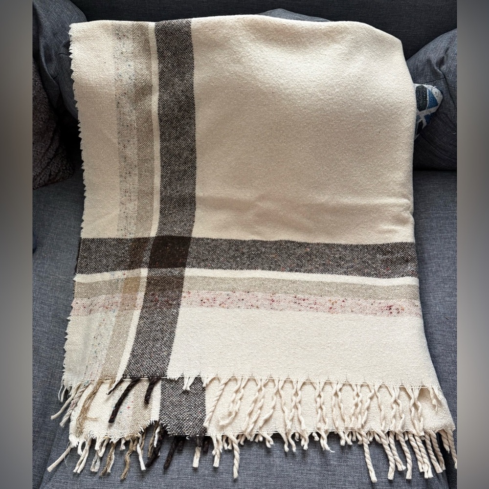 Irish Tweed Wool Made in Ireland Plaid Throw Blanket with Tassel Fringe 53”x65”